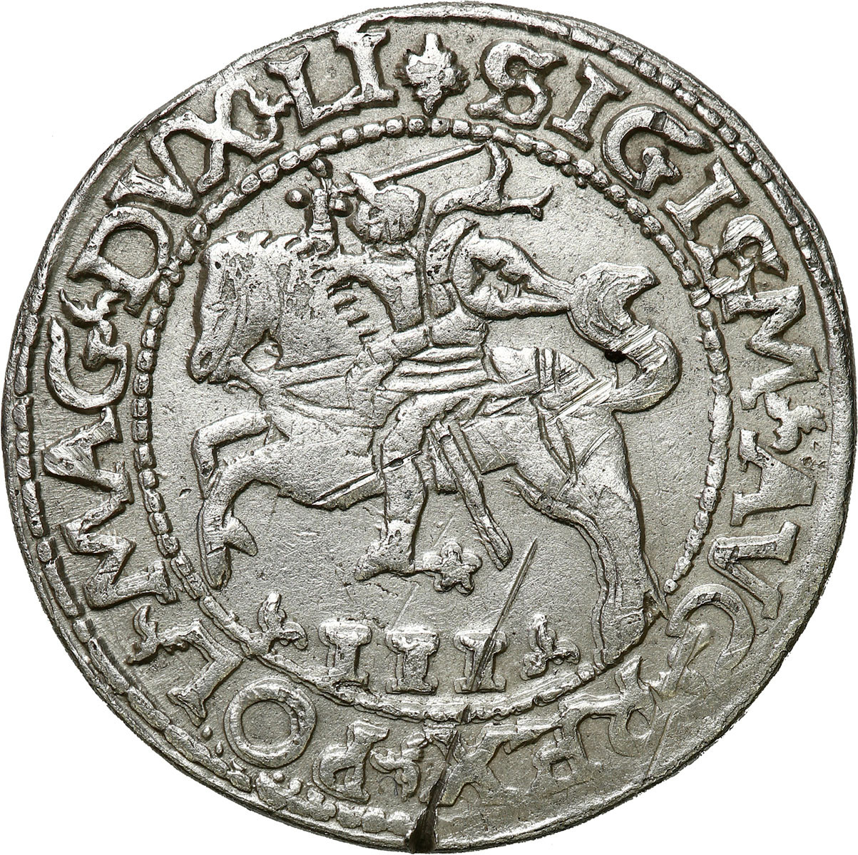 Zygmunt II August. Trojak (3 grosze) SZYDERCZY 1565, Tykocin odmiana 1c - RZADKOŚĆ R5